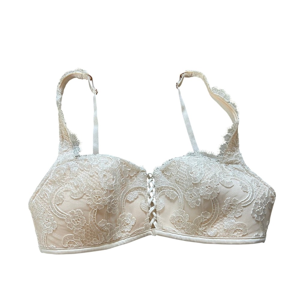 Victorias Secret Dream Angels Ivory Floral Lace Bralette Lace Up Front Medium